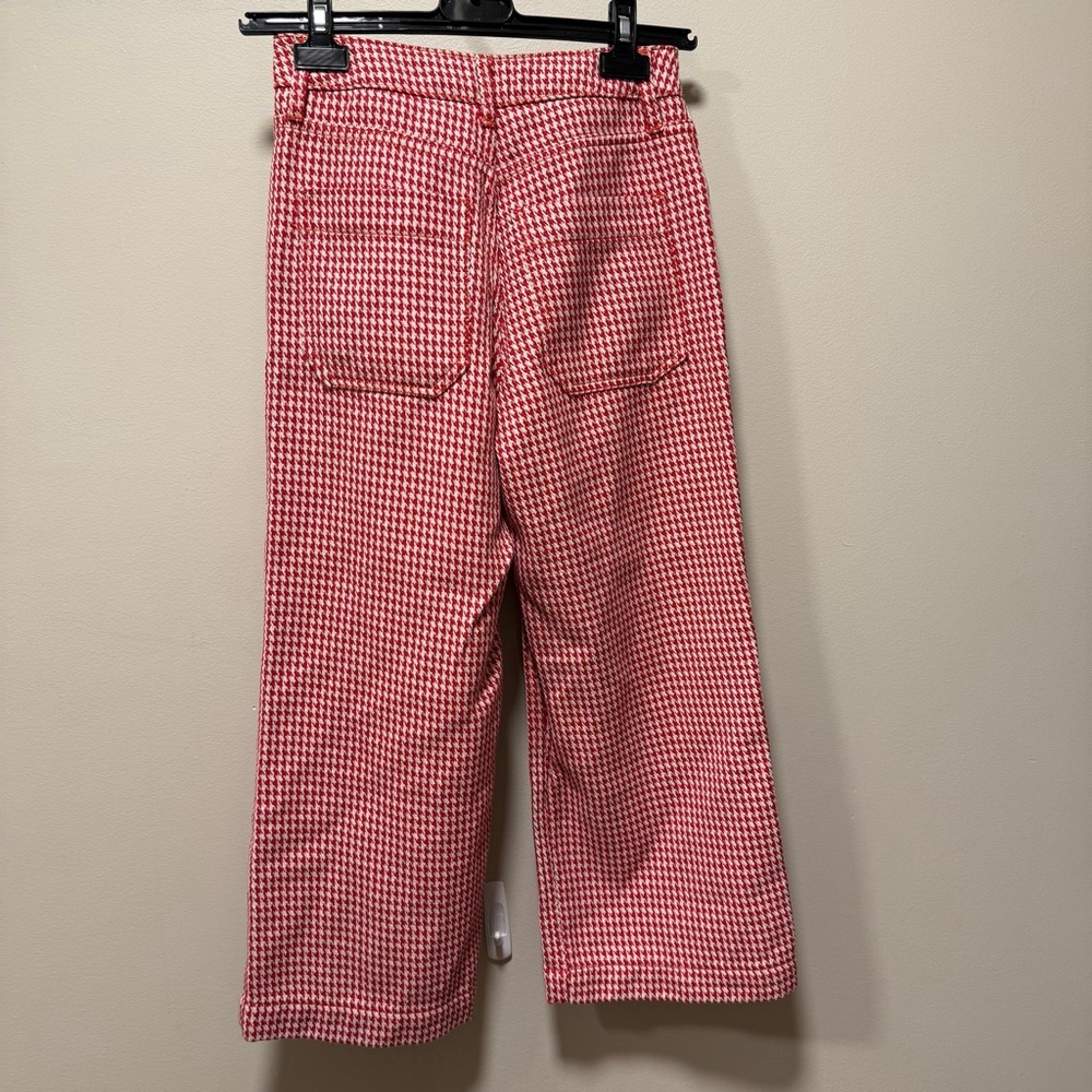 Topshop MOTO Red Houndstooth Wide Leg Cropped 100% Cotton Capri Pants - W25 - Picture 3 of 9